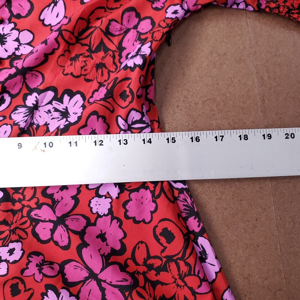 Influence A-line Dress Sz 6 Red Floral Knee-Length Smock Half Sleeve Skater Mini - Picture 9 of 12
